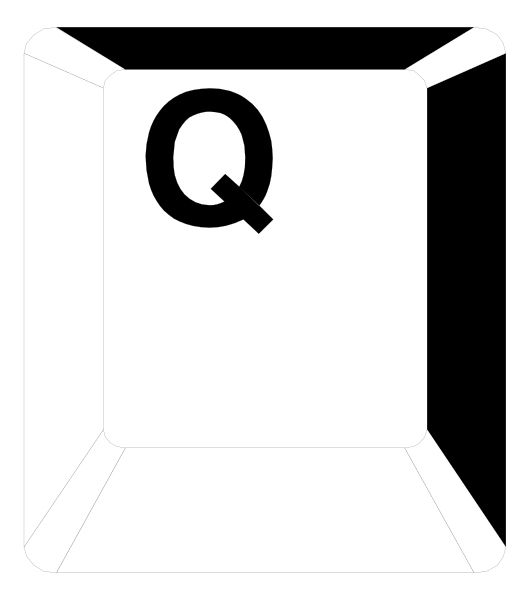 The image shows a black and white illustration of an open cardboard box with "Q" written on it against a dark background.