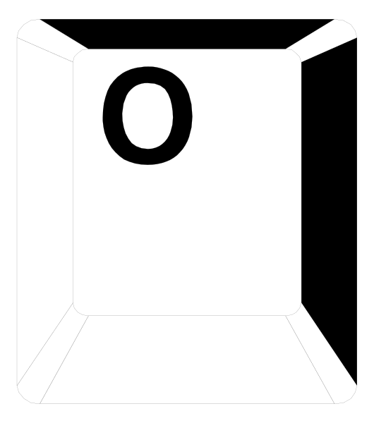 The image shows a black and white illustration of an open cardboard box with a large "O" on it against a dark background.