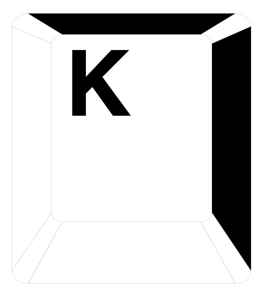 The image shows a white cardboard box with an open flap on top displaying a black capital letter "K".