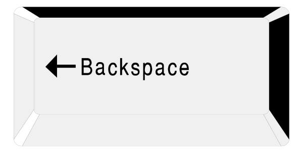 The image shows a sign with an arrow pointing to "BACKSPACE" on it against a grey background.