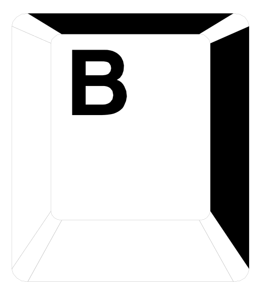 The image shows a black letter "B" on an open cardboard box with white lines indicating its edges against a dark background.