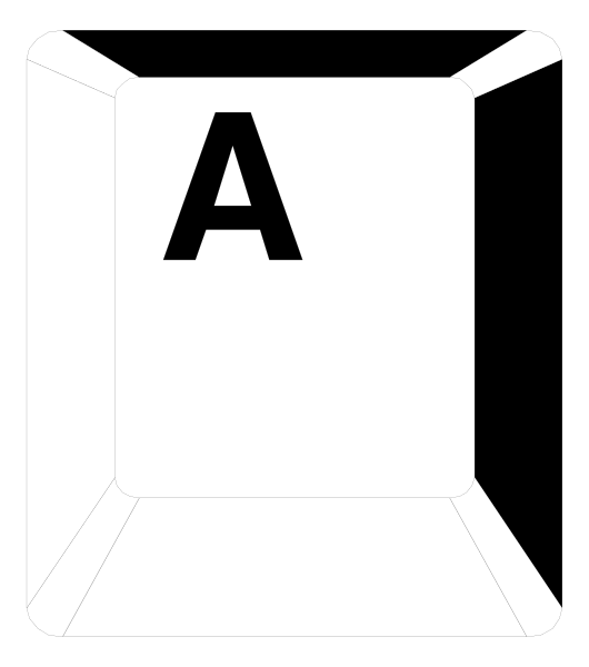 The image shows a black letter 'A' on an open cardboard box with flaps upwards against a dark background.