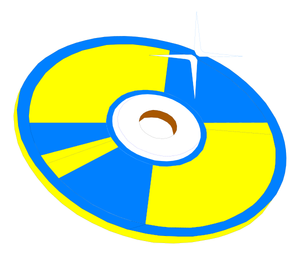 The image shows a blue CD with yellow lines on it against a black background.