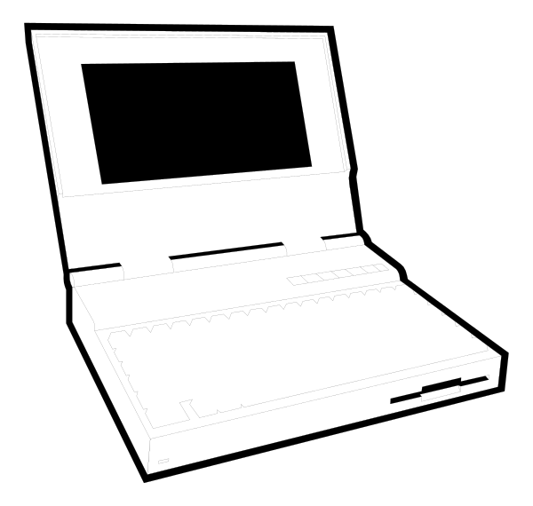 The image shows a laptop computer with its screen open on top of an unseen surface against a black background.