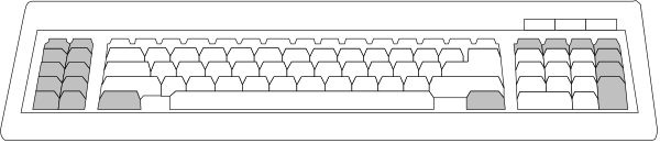 The image shows a computer keyboard with white keys against a dark background.
