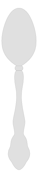 The image shows a simple black and white illustration of two spoons with handles pointing upwards on either side against a gray background.