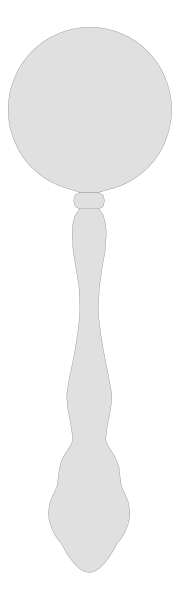 The image shows a black and white illustration of two spoons with different designs facing each other on what appears to be a gray background.