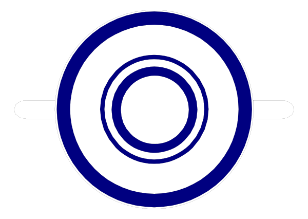 The image shows a logo with an emblem that resembles a target inside of which there is a circle within another larger circle; above this symbol sits what appears to be a stylized letter 'O' in blue, and below it is a smaller circular design also containing two concentric circles.