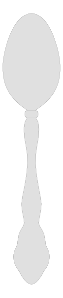 The image shows a simple black and white illustration of two spoons placed side by side with their handles pointing towards each other in an overlapping manner against a gray background.