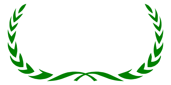 The image shows a black flag with white text on it that reads "Welcome to our new website" at the top left corner of the screen. In the center right area is an emblem featuring green laurel leaves and branches, which resembles a wreath or crown design.