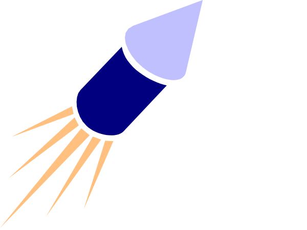 The image shows a rocket with three fins on its base flying through space against a black background.