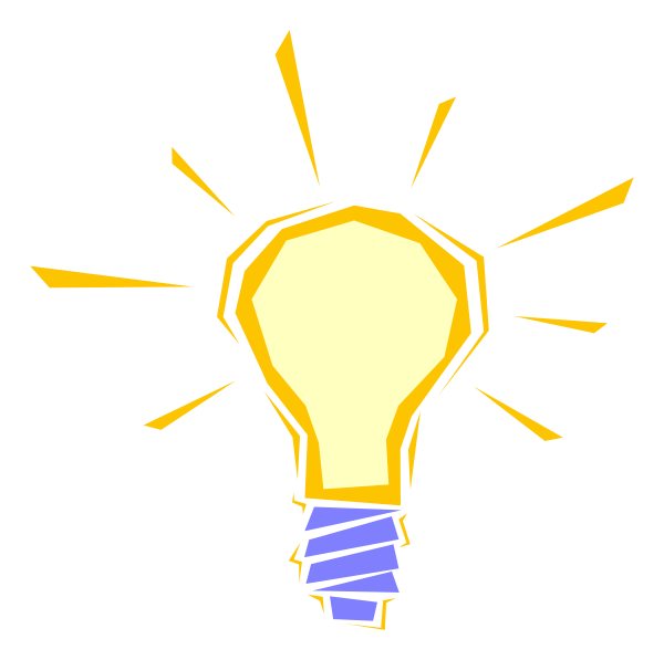 The image shows a cartoon light bulb with an idea bubble around it on black background.