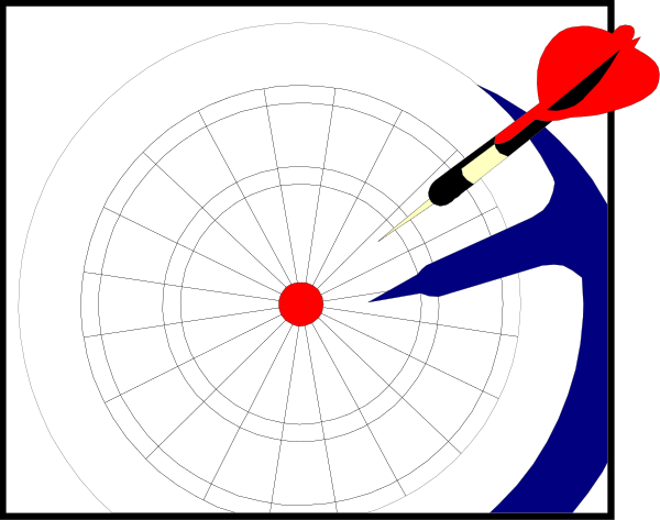 The image shows a cartoon of an archery target with two arrows hitting it; there is also a character holding a bow in one hand while aiming at another arrow that has been shot into the bullseye, and this character appears to be wearing glasses on their head.