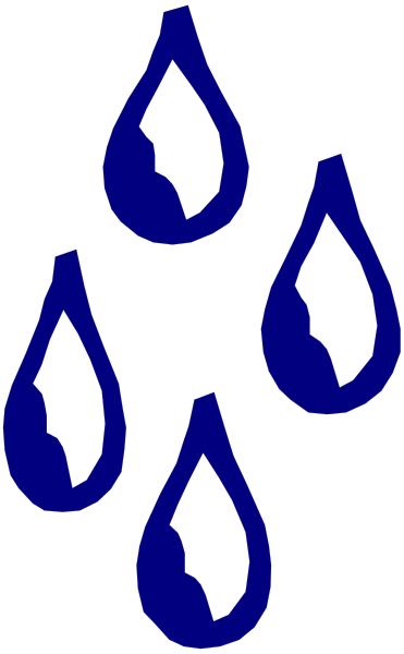 The image shows a black and white illustration of five blue teardrops with water droplets falling from them against a gray background.
