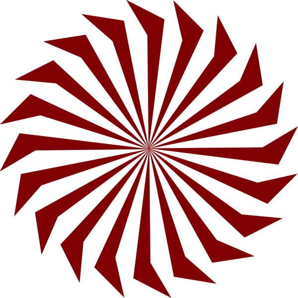 The image shows a red spiral design with black lines creating an intricate pattern resembling a sunburst effect against a dark background.