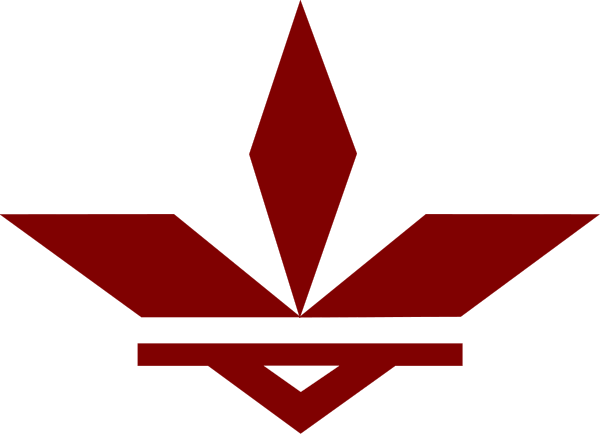 The image shows a logo with an abstract design featuring red shapes on top of each other against a white background; it appears to be related to gaming culture due to its resemblance to video game graphics.