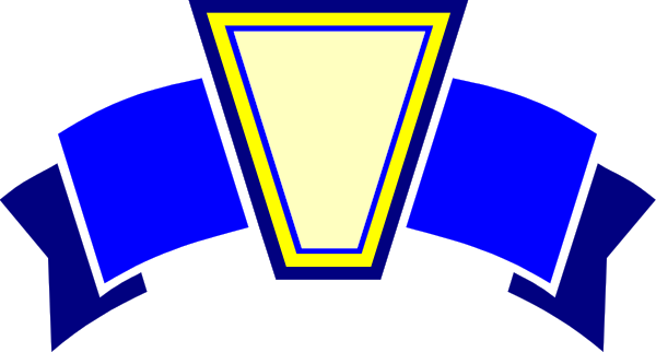 The image shows a stylized blue shield with an emblem inside it that resembles a yellow lightning bolt on top of what appears to be two crossed swords; there is no text present in this clip-art graphic.