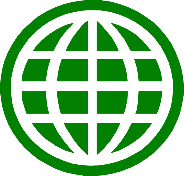 The image shows a black globe with white lines representing latitude and longitude inside two green circles that resemble eyes on either side of it.