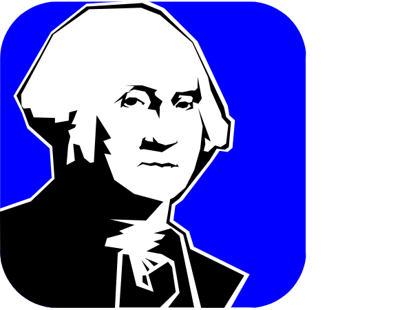 The image shows two square graphics side by side with a blue background featuring silhouettes of George Washington on both sides; he is depicted in his iconic pose as seen on U.S. currency.