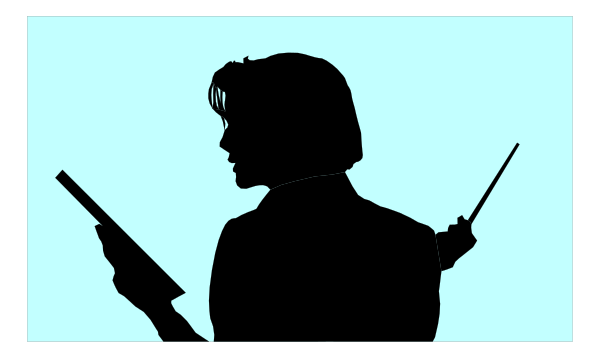 The image shows a black silhouette of an adult woman holding two cell phones against her chest on what appears to be a computer screen displaying another person's face in profile view with one hand raised near their head, set within a dark room that resembles a home office or study area.