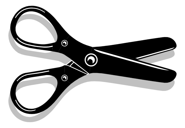 The black and white logo features a pair of scissors with their blades open on top of each other against an unseen background.