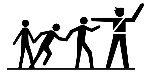 The image shows a black banner with white text on it against an indistinct background.