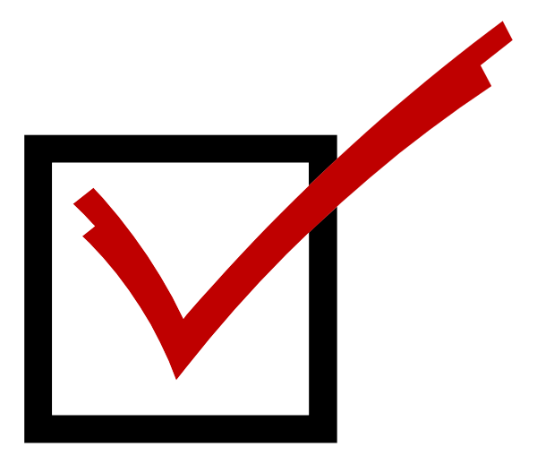 The image shows a checkmark with an "X" through it on top of what appears to be a ballot box icon against a black background.