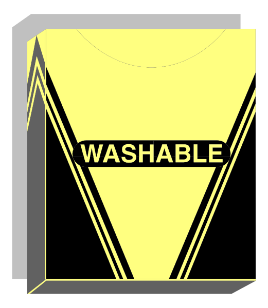 The image shows a yellow warning sign with black text that reads "WAShable."