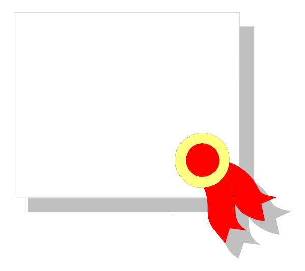 The image shows a computer screen with an open document on it that has been edited to include two red ribbons at its top corners; one of them is adorned by what appears to be a small gold medal, and there's also a yellow star in front of this decorated area.