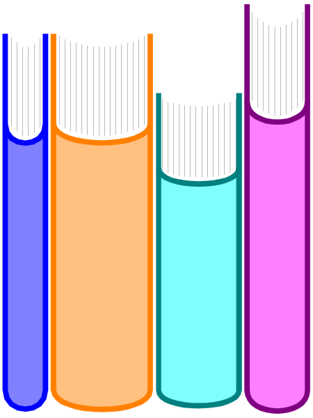 The image shows a row of colorful vertical bars with different shades from left to right: blue, green, orange, purple, pink, red, yellow, black, white, gray, brown, beige and teal.