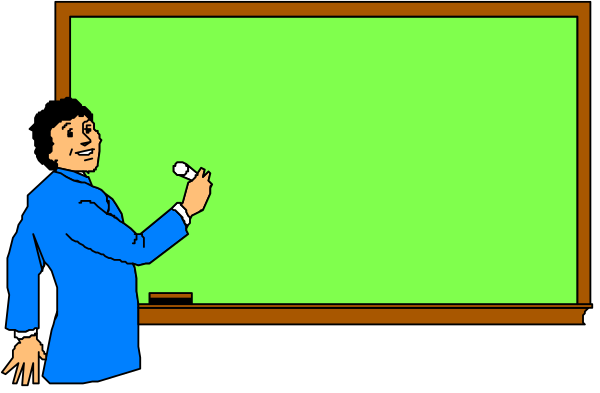The image shows a pixelated scene with two characters standing at an easel; on it is a blank chalkboard. One character appears to be writing while gesturing towards another who seems to be listening attentively, both in front of what looks like a classroom setting.