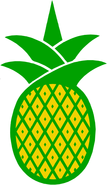 The image shows a green pineapple with yellow eyes on it against a white background.