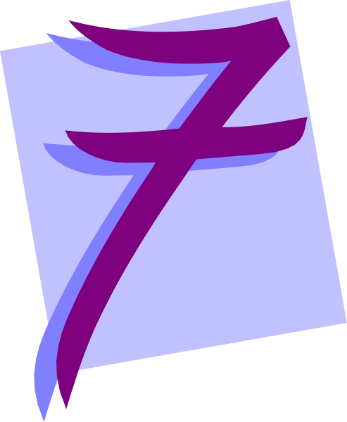 The image shows a stylized graphic of an abstract number seven with two vertical lines forming its shape against a purple background.