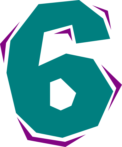 The number six with a purple outline on top of it against a gray background.