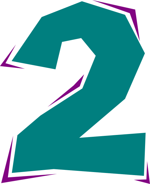 The number two with a stylized design on it against a dark background.
