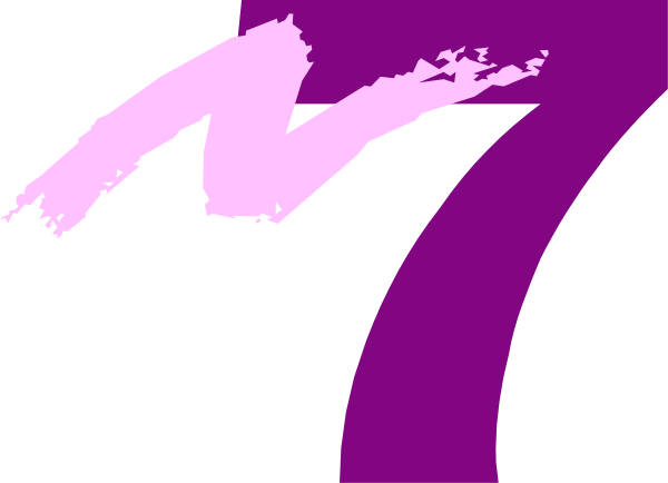 The image shows a purple number seven with an abstract design on its right side against a gray background.