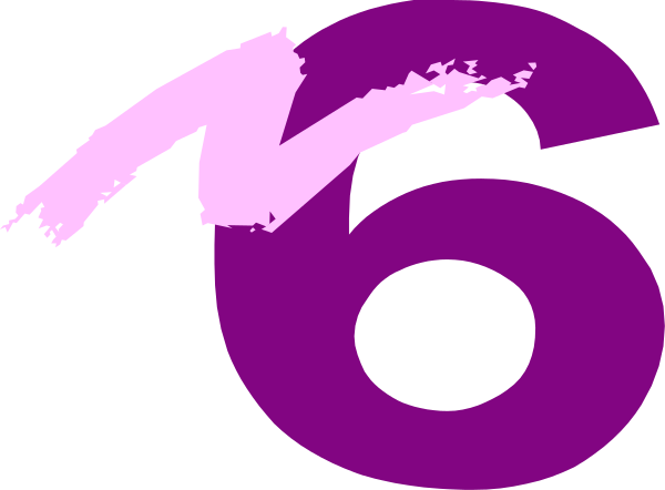 The image shows a purple number six with an abstract design on its right side against a gray background.