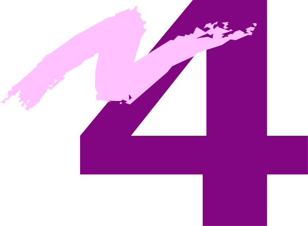The image shows a graphic with text that reads "4" on top of an abstract design resembling paint splatters in shades of purple and pink against a black background.