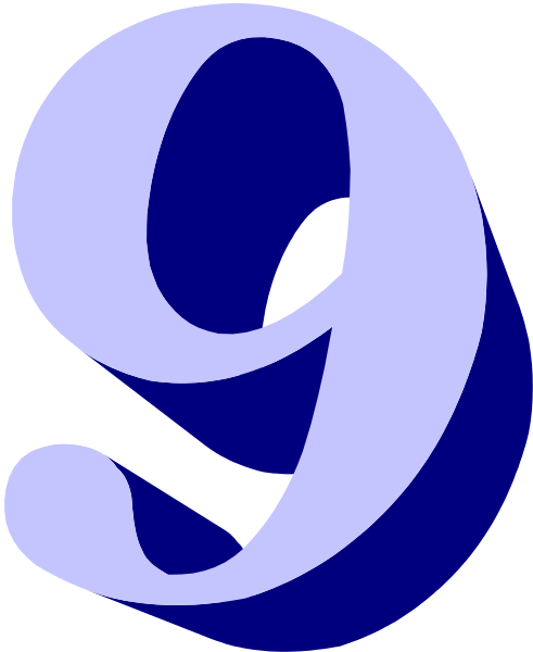 The number nine displayed on a sign with an abstract design around it.