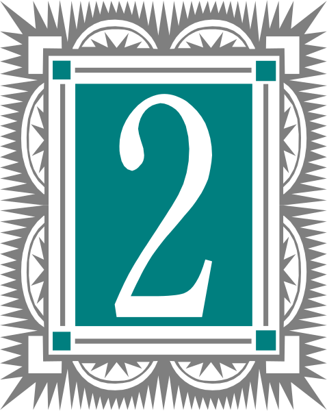 The number two inside a square frame with decorative borders on either side of it against a dark background.