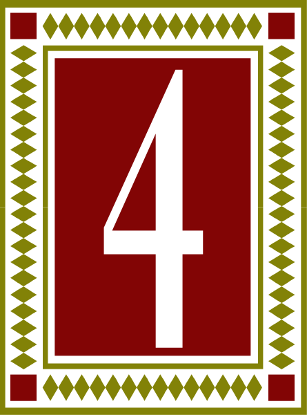 The number four inside a square with decorative borders on an abstract background.
