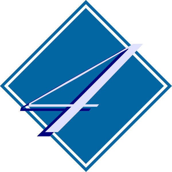 The image shows a blue diamond with two white lines intersecting at an angle within it; to its right is another smaller square-shaped icon featuring what appears to be a stylized letter 'A' in teal and light gray, suggesting some form of logo or emblem design.