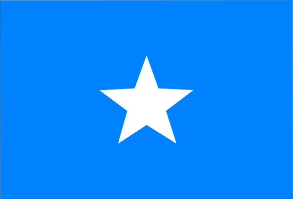 The image shows a flag with two distinct sections: on top, there's blue sky background; below it is an African-style pattern in white that resembles clouds against this backdrop.