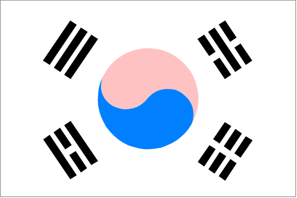 The image shows a South Korean flag with four black squares arranged around it on what appears to be an American football field background.