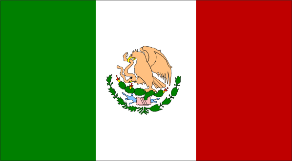 The flag of Mexico with a partial view of another country's flag on top right corner.