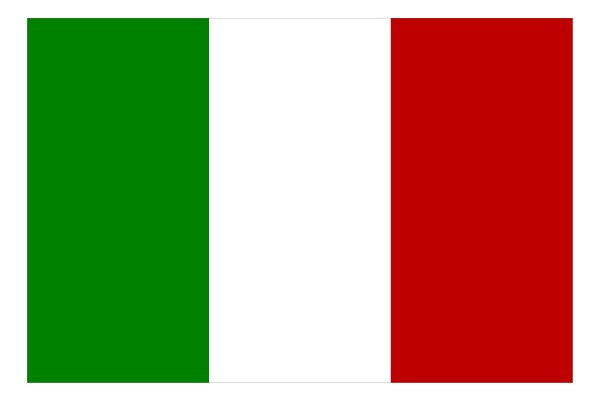 The image shows a pixelated battery with red on top half representing Italy's flag color, green bottom left corner indicating Germany's national color, white stripe in middle symbolizing Switzerland, and orange-red border signifying France.