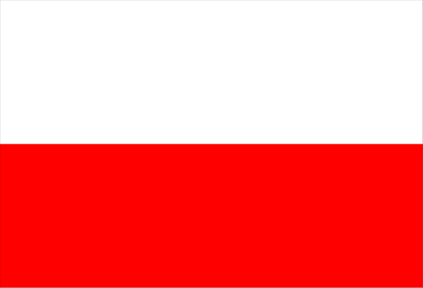 The flag of Poland with a red stripe on top half.