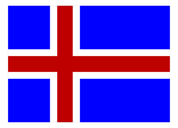 The flag of Iceland displayed on a computer screen with pixelated graphics.