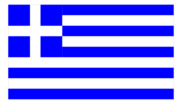The flag of Greece on a sticker with blue stripes next to it.