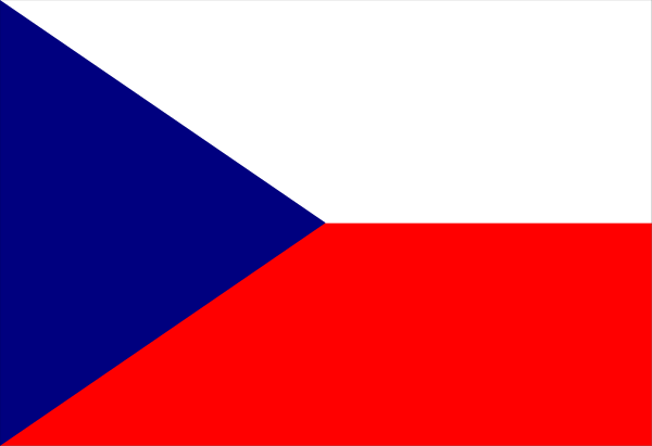 The flag of czech republic with a red stripe on top half.